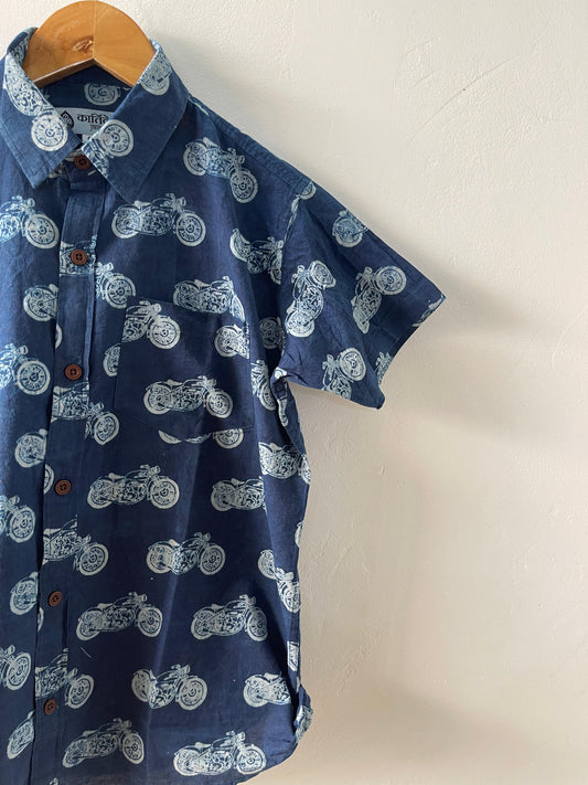 Vintage Bike Indigo Shirt for Kids- Oversized