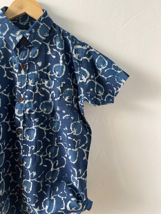 Stylish Boys Indigo Half Sleeve Cotton Shirt- Oversized