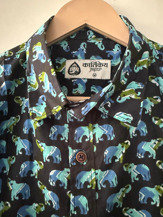 Traditional Elephant Print Cotton Shirt For Men