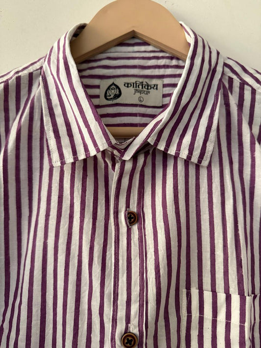 Strips Casual Block Print Cotton Shirt For Men