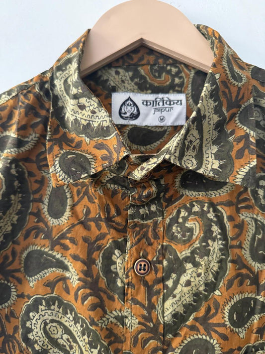 Kalamkari Print Men's Half Sleeves Cotton Shirt