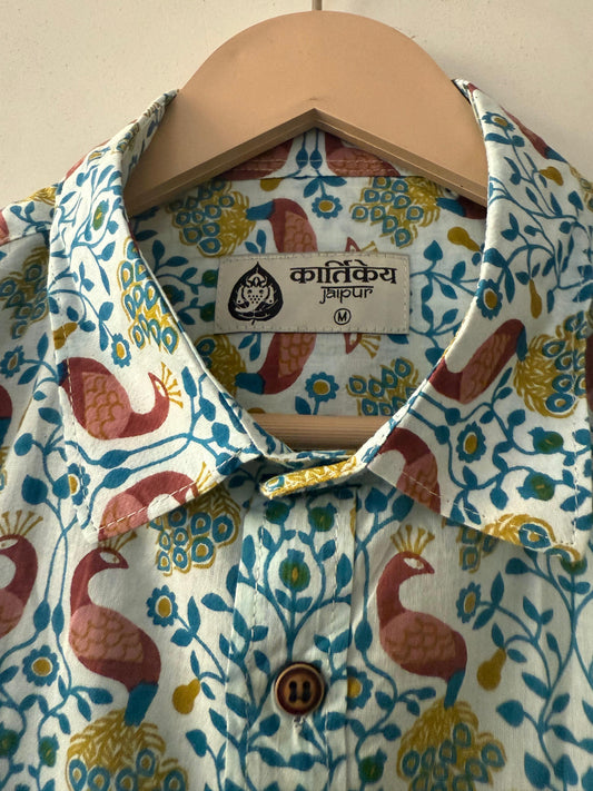 Beautiful Peacock Print Half Sleeve Shirt