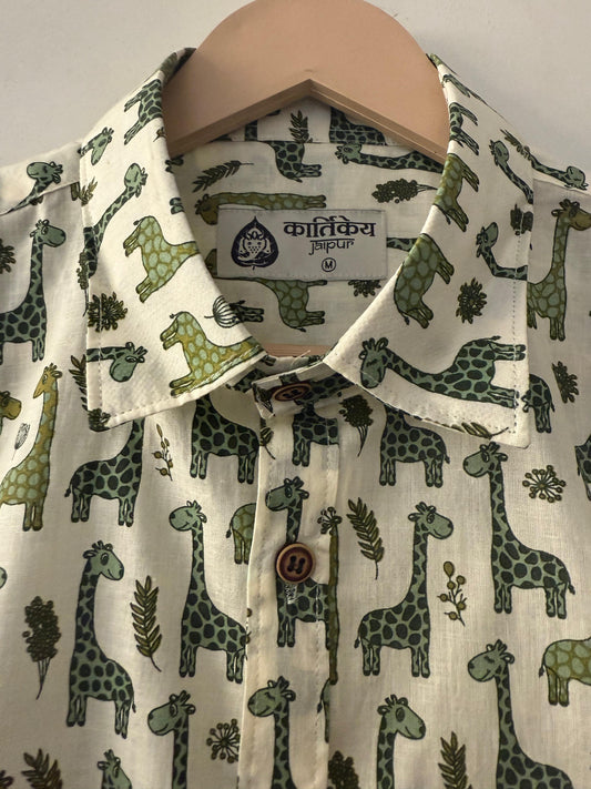 Kartikeya Jaipur Ziraffe Print Vintage Shirt For Men