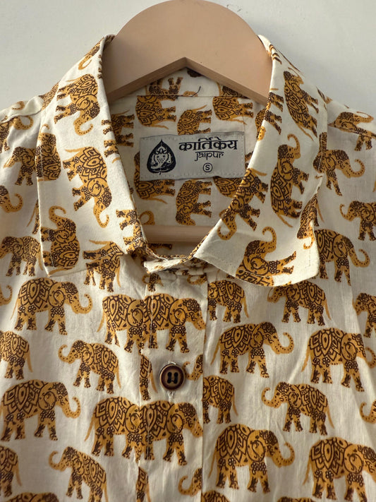 Brown Quirky Elephant Print Cotton Shirt