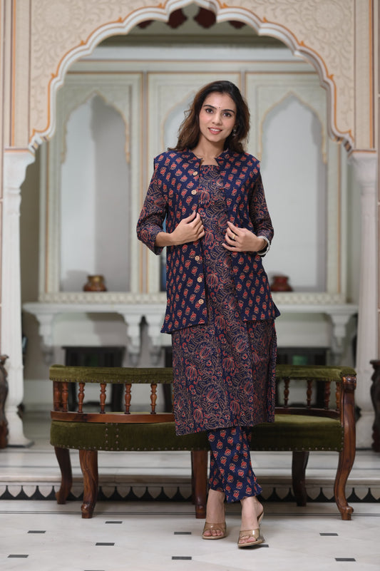 Women’s Cotton Kurti Pant Set With jacket