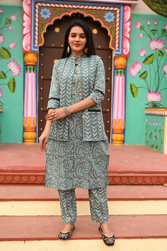 Women’s Cotton Kurti Pant Set With jacket
