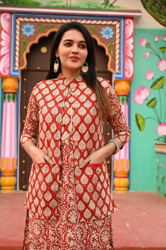Women’s Cotton Kurti Pant Set With jacket
