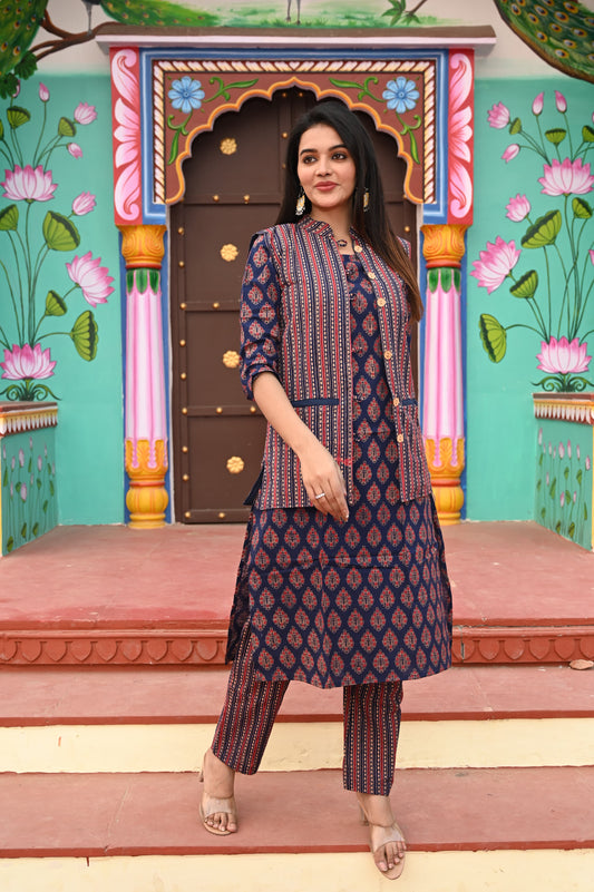 Women’s Cotton Kurti Pant Set With jacket