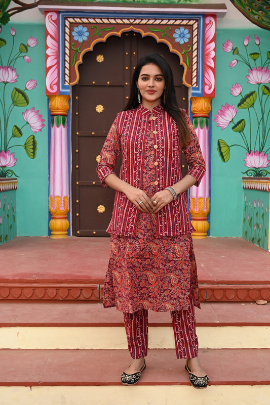 Women’s Cotton Kurti Pant Set With jacket