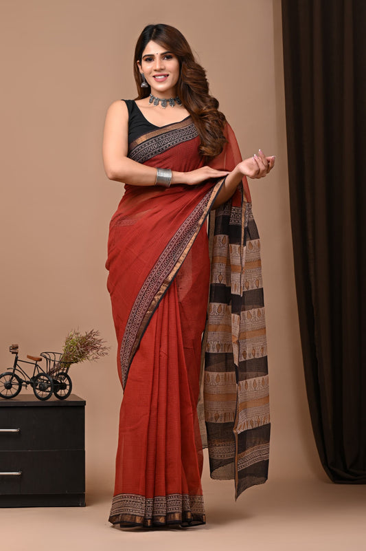 Kota Doria Bagru Printed Saree