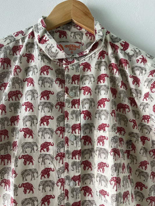 Small Elephant Print Cotton Shirt For Mens -Maroon