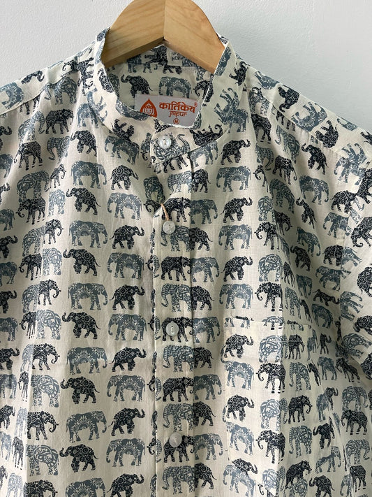 Small Elephant Print Cotton Shirt For Mens -Grey