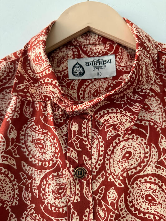 Kalamkari Print Men's Half Sleeves Cotton Shirt