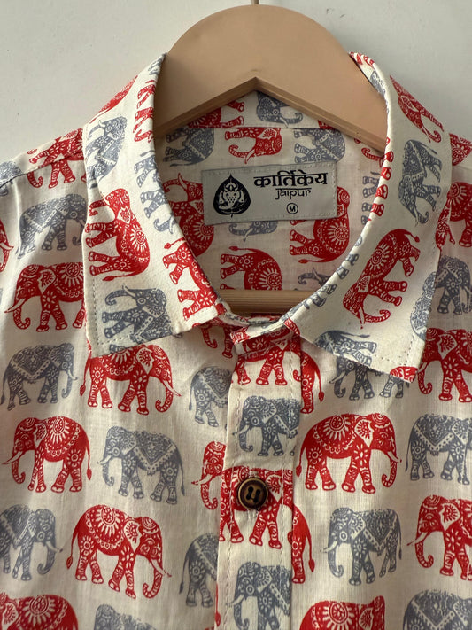 Kartikeya Jaipur Elephant Print Cotton Shirt For Men
