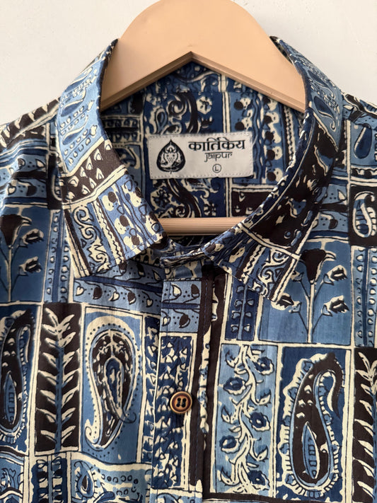 Kalamkari Print Men's Half Sleeves Cotton Shirt