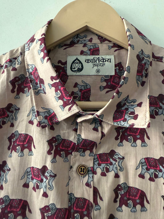 Traditional Elephant Print Cotton Shirt for Men
