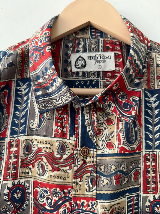 Kalamkari Print Men's Half Sleeves Cotton Shirt