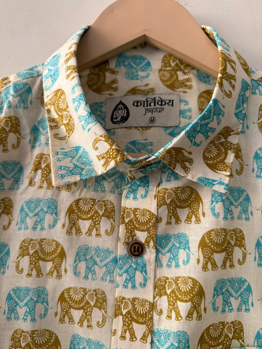 Traditional Elephant Print Cotton Shirt for Men