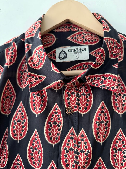 Ajrakh Print Mandarin Collar Cotton Shirt for Men