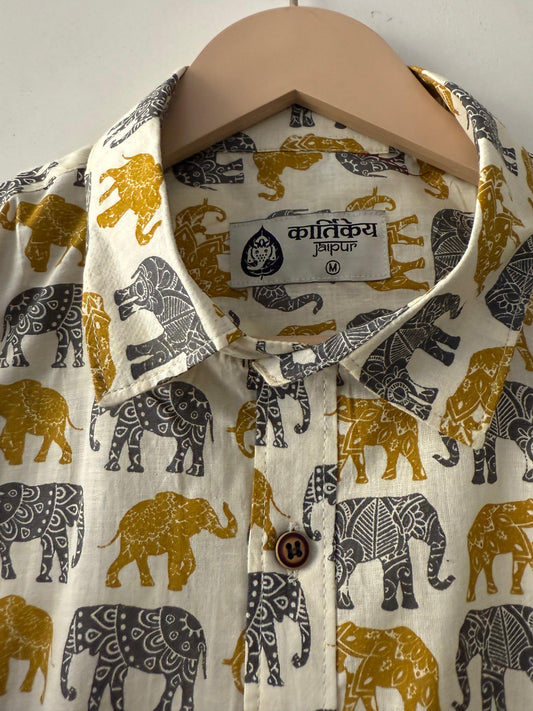 Traditional Elephant Print Cotton Shirt for Men