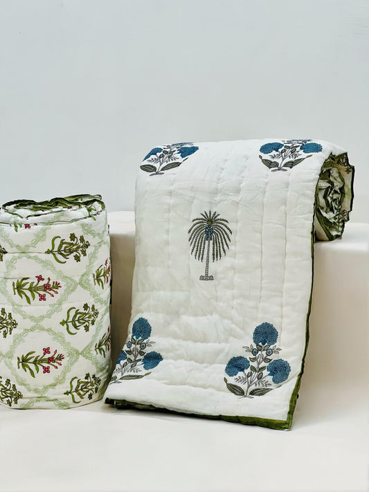 PREMIUM JAIPURI BLOCK DOUBLE BED HAND QUILT ( RAZAI ) 90X108