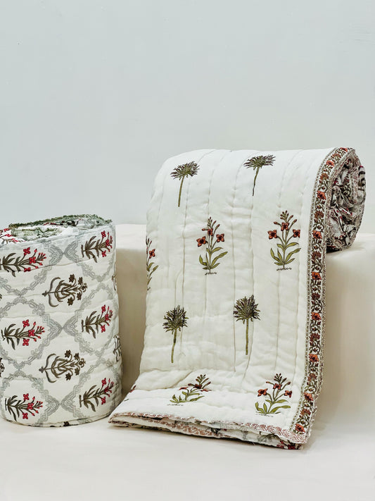 PREMIUM JAIPURI BLOCK DOUBLE BED HAND QUILT ( RAZAI ) 90X108