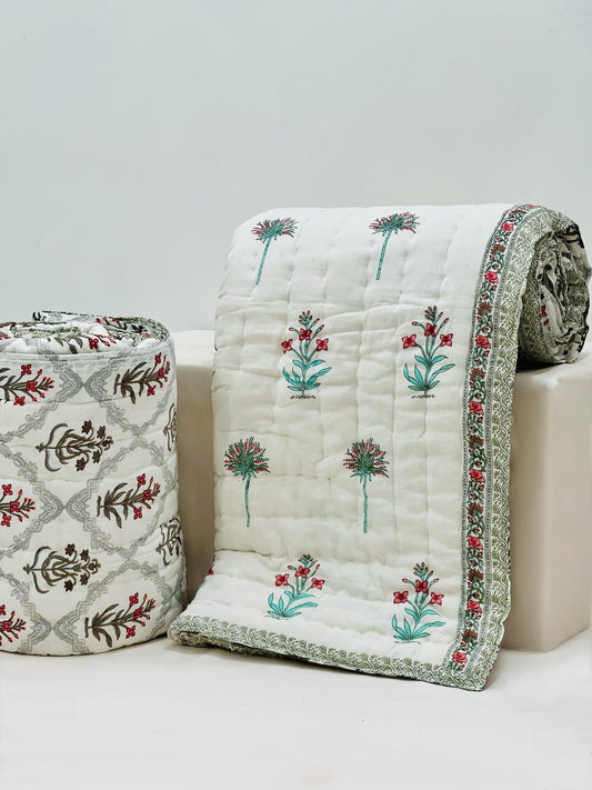 PREMIUM JAIPURI BLOCK DOUBLE BED HAND QUILT ( RAZAI ) 90X108