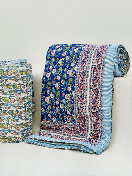 PREMIUM JAIPURI BLOCK DOUBLE BED HAND QUILT ( RAZAI ) 90X108