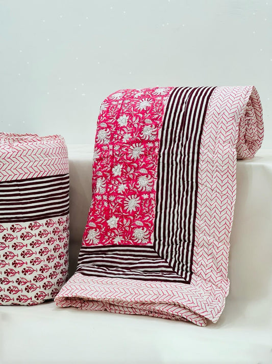 PREMIUM JAIPURI BLOCK DOUBLE BED HAND QUILT ( RAZAI ) 90X108
