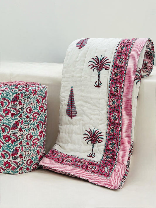 PREMIUM JAIPURI BLOCK DOUBLE BED HAND QUILT ( RAZAI ) 90X108