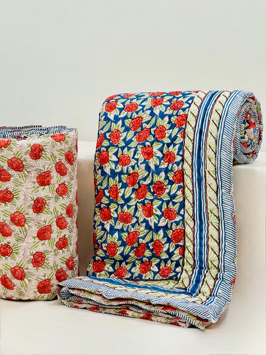 PREMIUM JAIPURI BLOCK DOUBLE BED HAND QUILT ( RAZAI ) 90X108