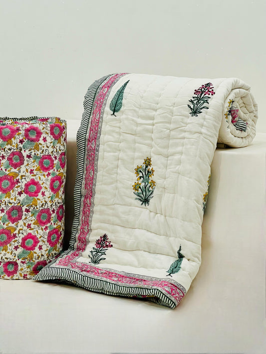 PREMIUM JAIPURI BLOCK DOUBLE BED HAND QUILT ( RAZAI ) 90X108