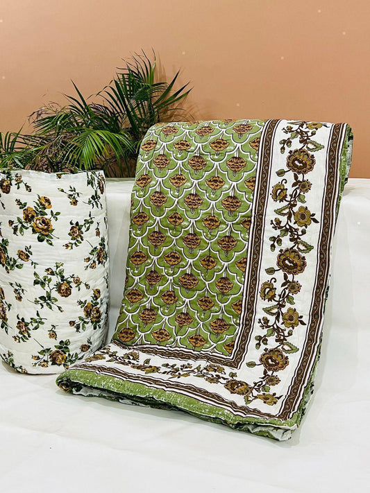 PREMIUM JAIPURI BLOCK DOUBLE BED HAND QUILT ( RAZAI ) 90X108
