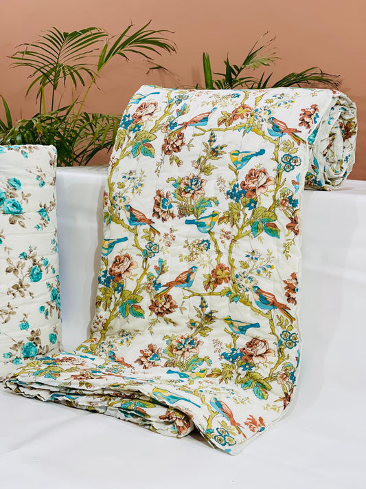 PREMIUM JAIPURI BLOCK DOUBLE BED HAND QUILT ( RAZAI ) 90X108