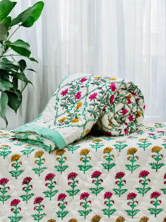 PREMIUM JAIPURI BLOCK SINGLE BED HAND QUILT ( RAZAI )60×90