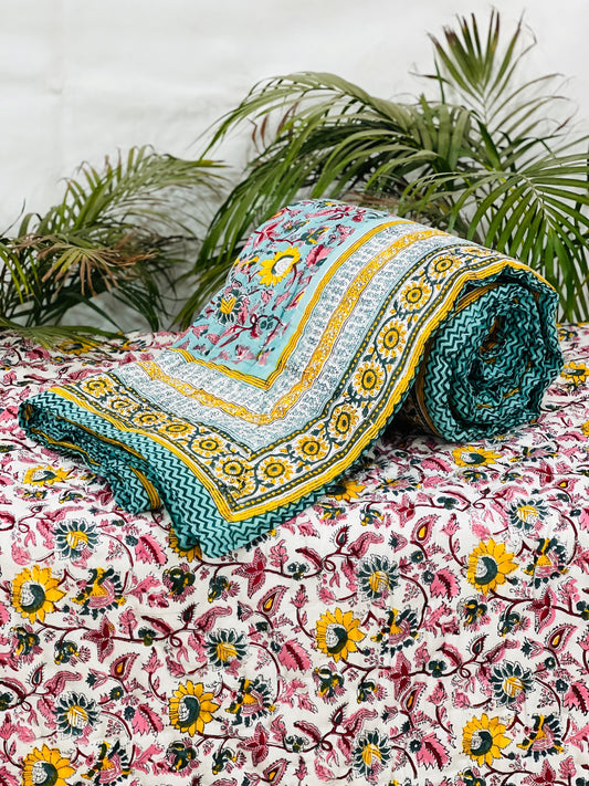 PREMIUM JAIPURI BLOCK SINGLE BED HAND QUILT ( RAZAI )60×90