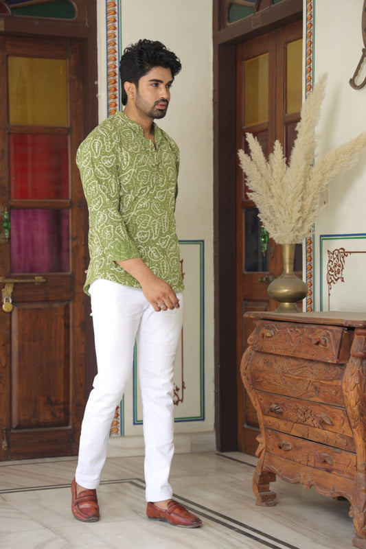 Traditional Men's Printed Short Kurta