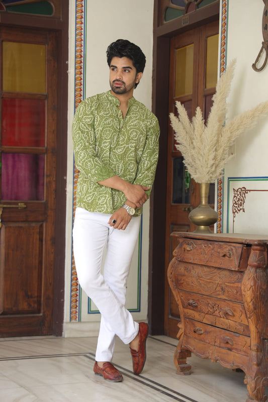 Traditional Men's Printed Short Kurta