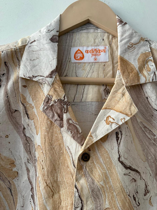 Handcrafted Marble Block Print Cuban Collar Shirt for Men