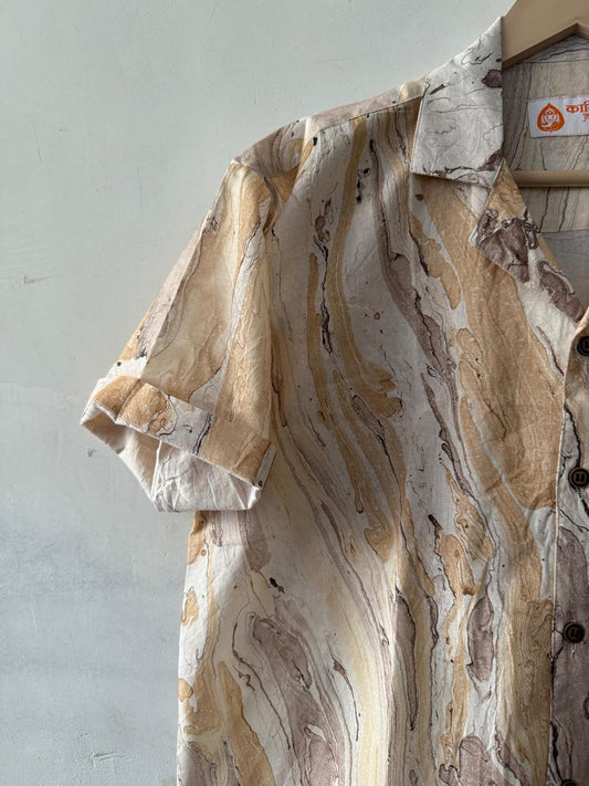 Handcrafted Marble Block Print Cuban Collar Shirt for Men