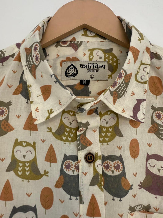 Cute Owl Men's Cotton Shirt - Kartikeya Jaipur