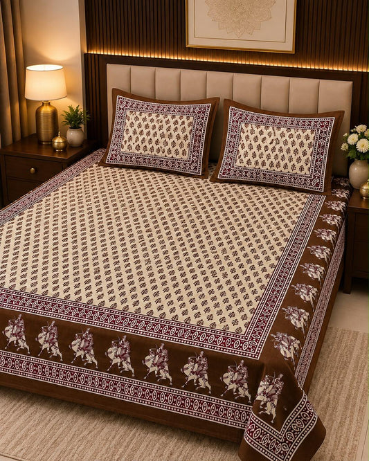 Bagru Print King Size Bedsheet with 2 Reversible pillow cover