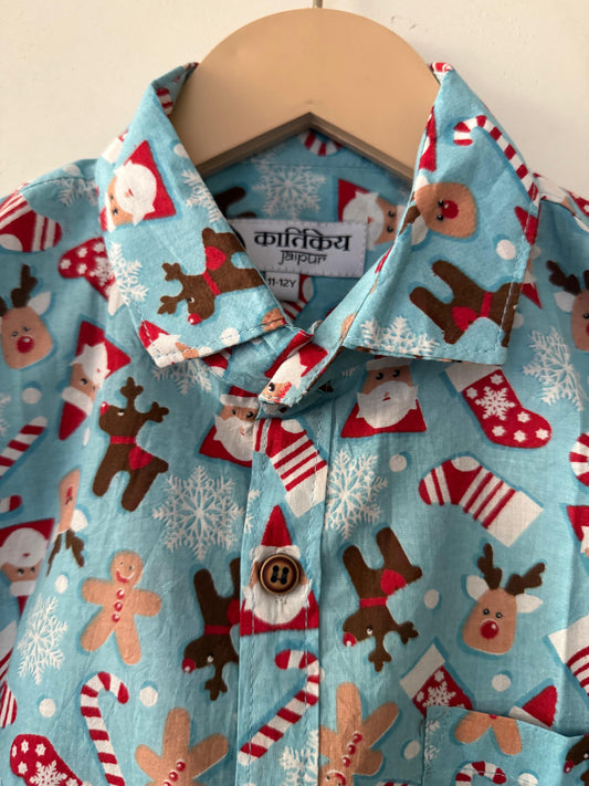 Christmas Print Cotton Classy Shirt For Boys