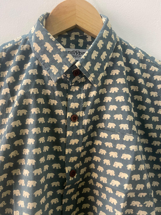 Cute Elephant Print Cotton shirt for kids - Grey- Oversized