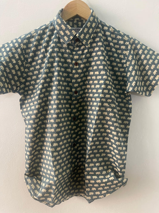 Cute Elephant Print Cotton shirt for kids - Grey- Oversized