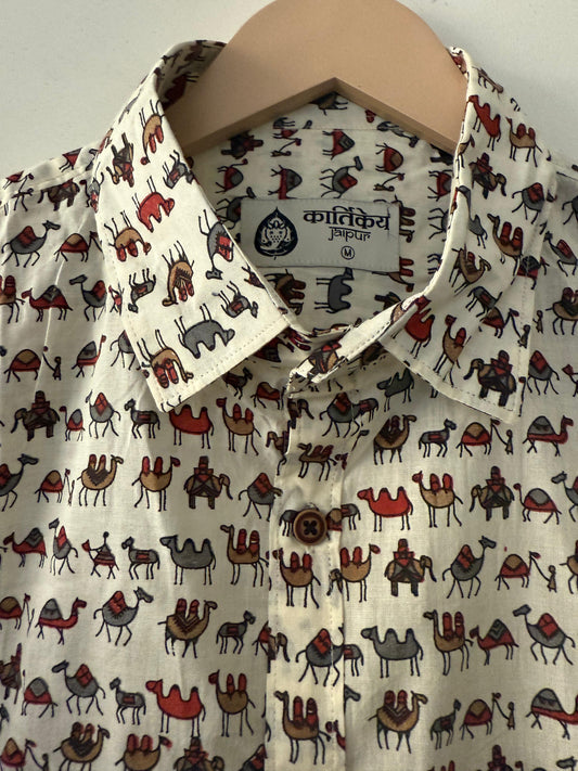 Camel Printed Half Sleeves Shirt for Men