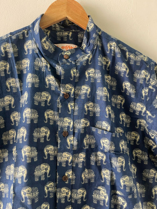 Small Elephant Print Cotton Shirt For Mens