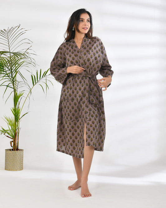 Block Printed Cotton Bathrobe