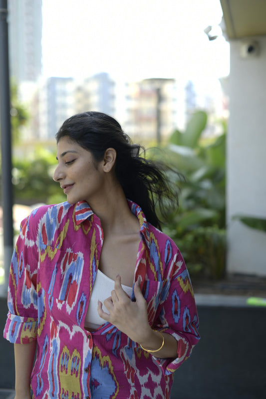 Pink Ikat Oversized Shirt for Women