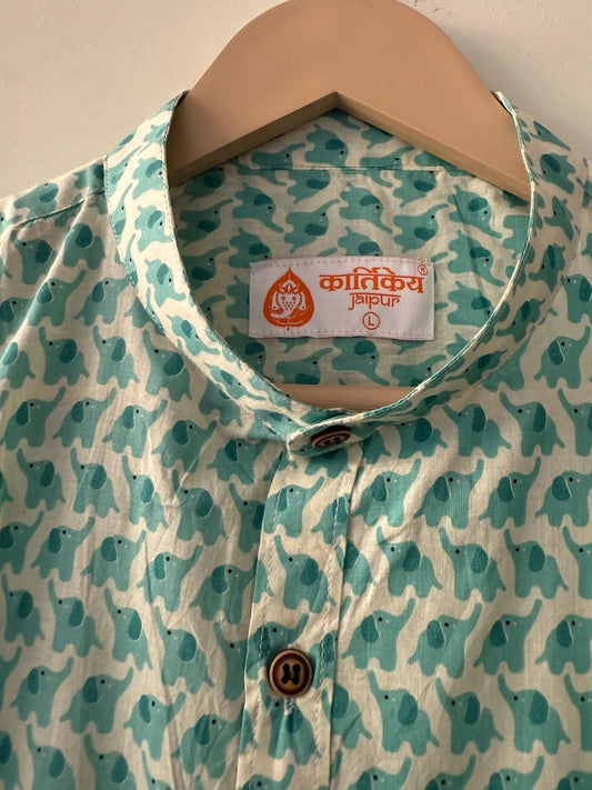 Cute Elephant Print Cotton Shirt for Men